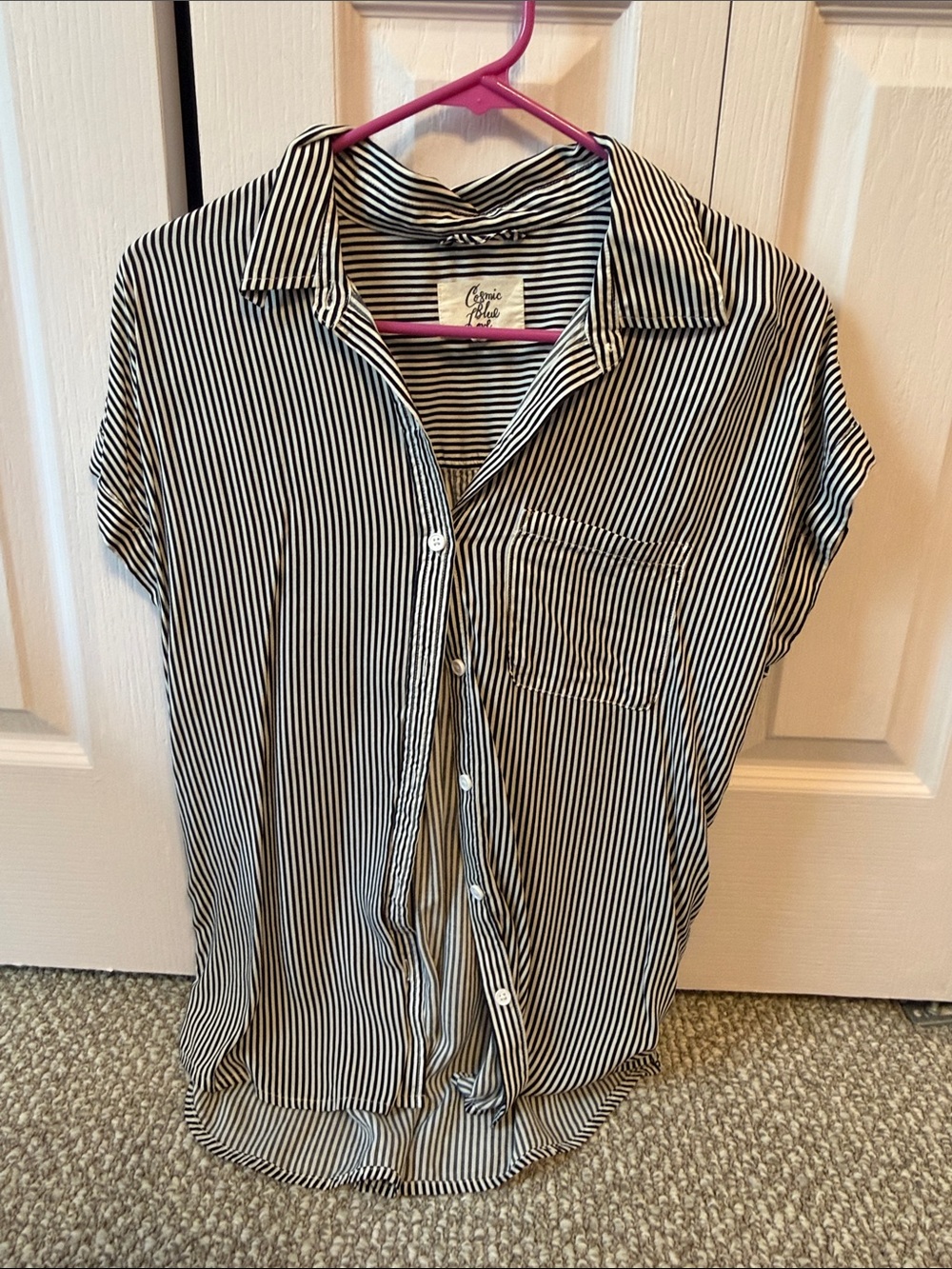 Cosmic Blue Love Blue and White Striped Button-Down Blouse